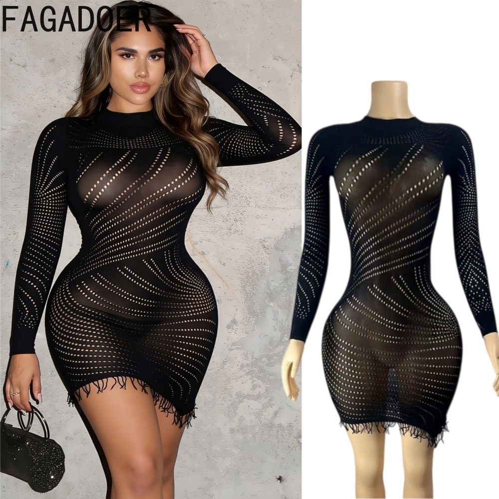 Sexy Mesh Sheer Bodycon Dress - Vestido Mini Bodycon Sexy Feminino FAGADOER,