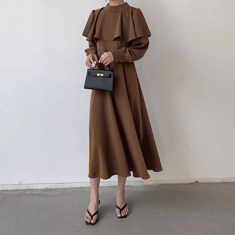 Vestido Longo Feminino Estilo  - Korean Style A Line Shirt Dress avaliação e preço