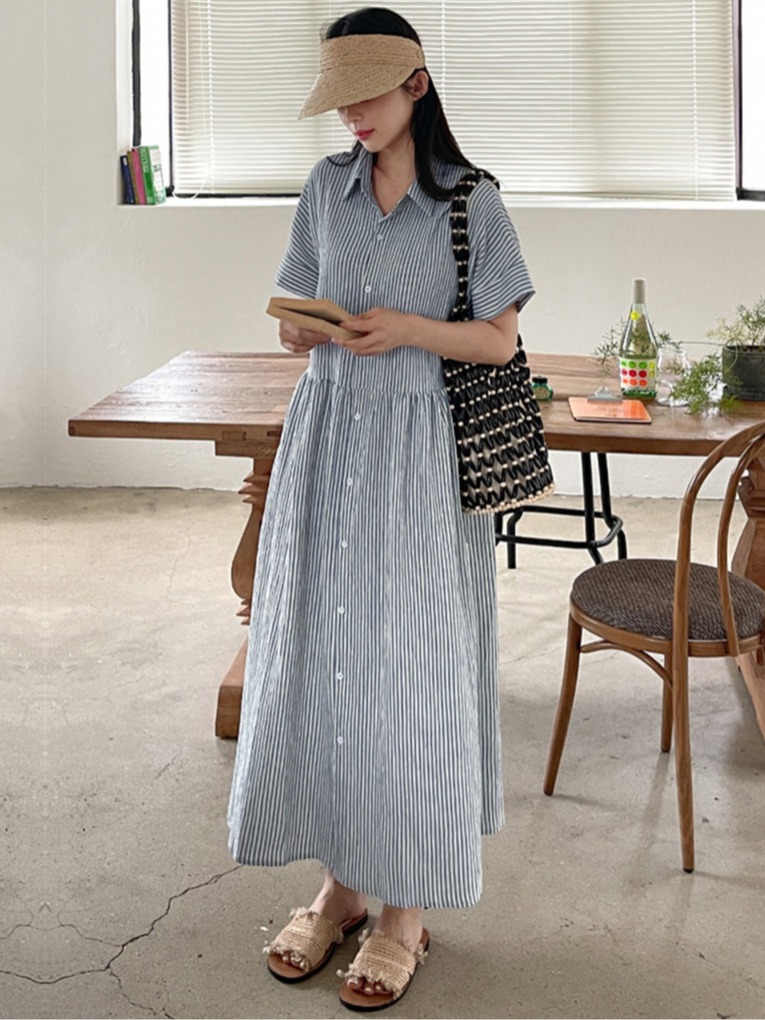Vestido Casual de Algodão e Li - Korean Style A Line Shirt Dress avaliação e preço