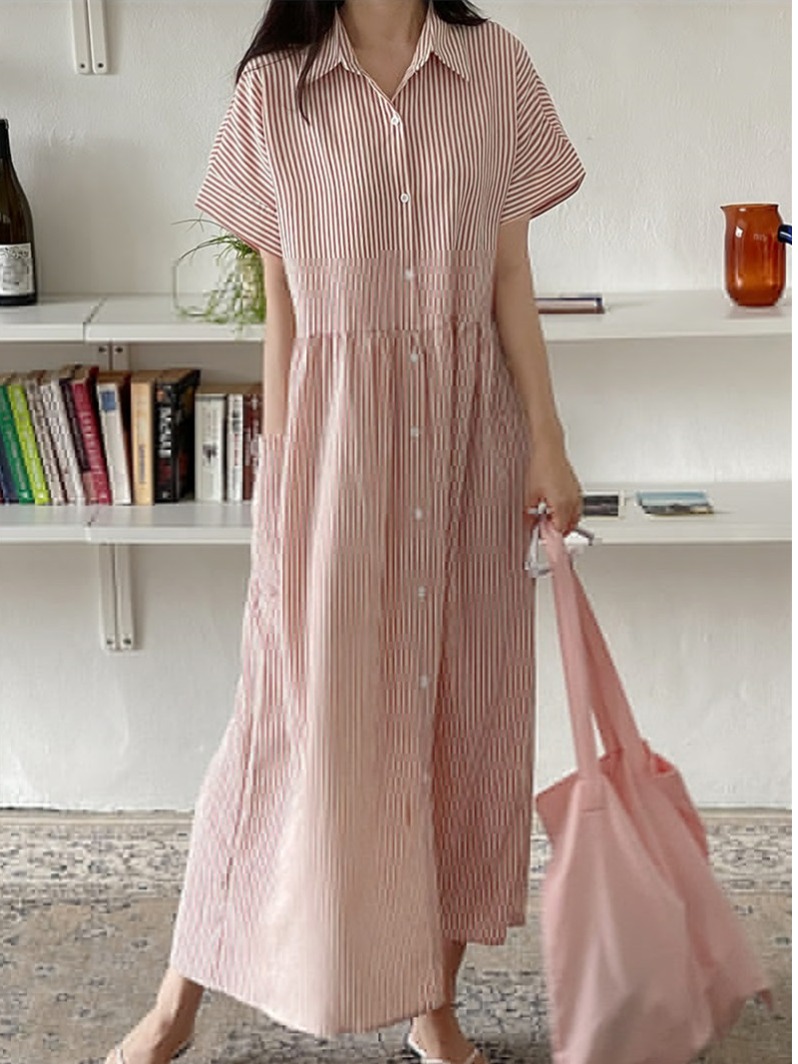 Vestido Casual de Algodão e Li - Korean Style A Line Shirt Dress avaliação e preço