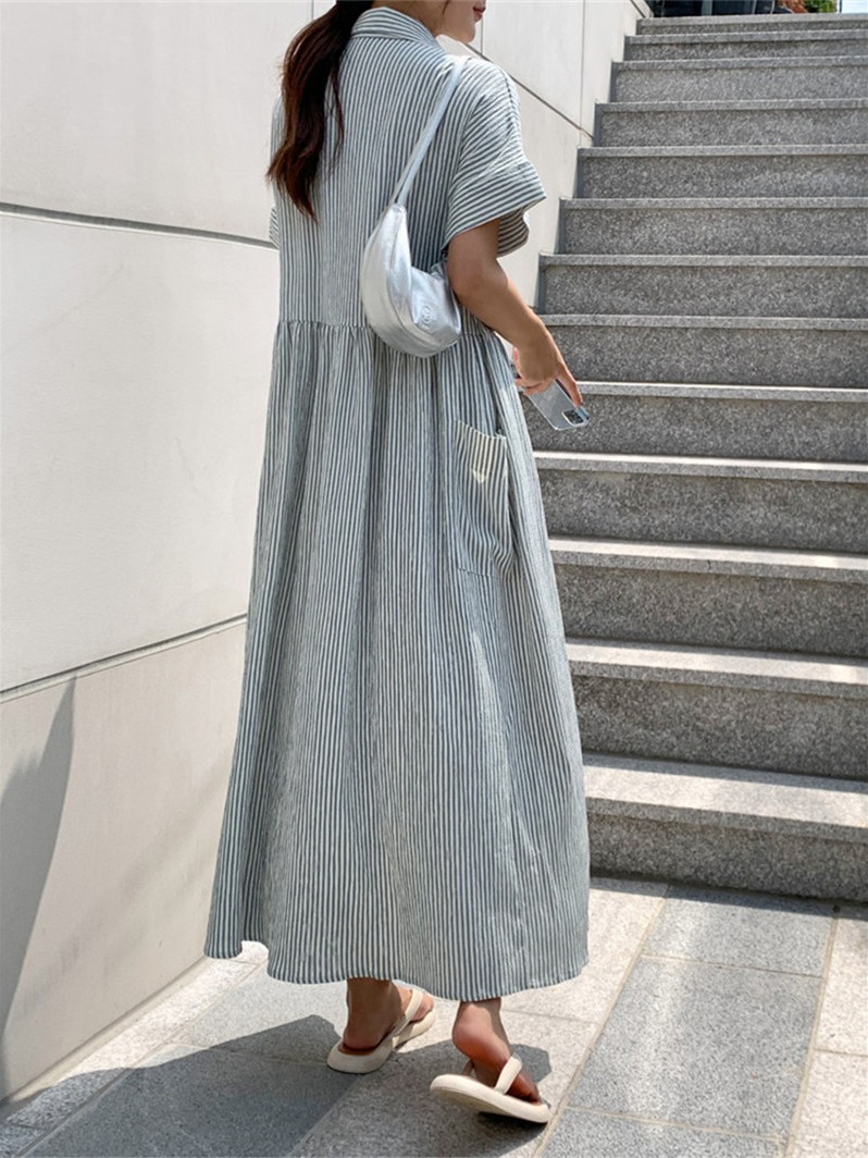 Vestido Casual de Algodão e Li - Korean Style A Line Shirt Dress avaliação e preço