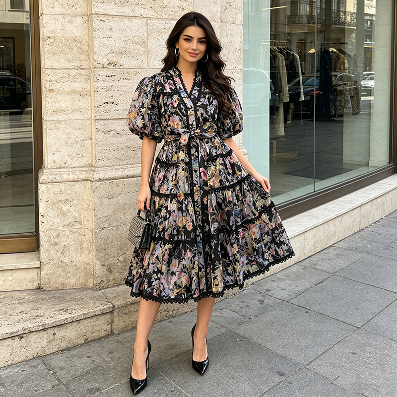 Vestido Midi Feminino ZAMOR Vi - French Vintage Floral Midi Dress avaliação e preço