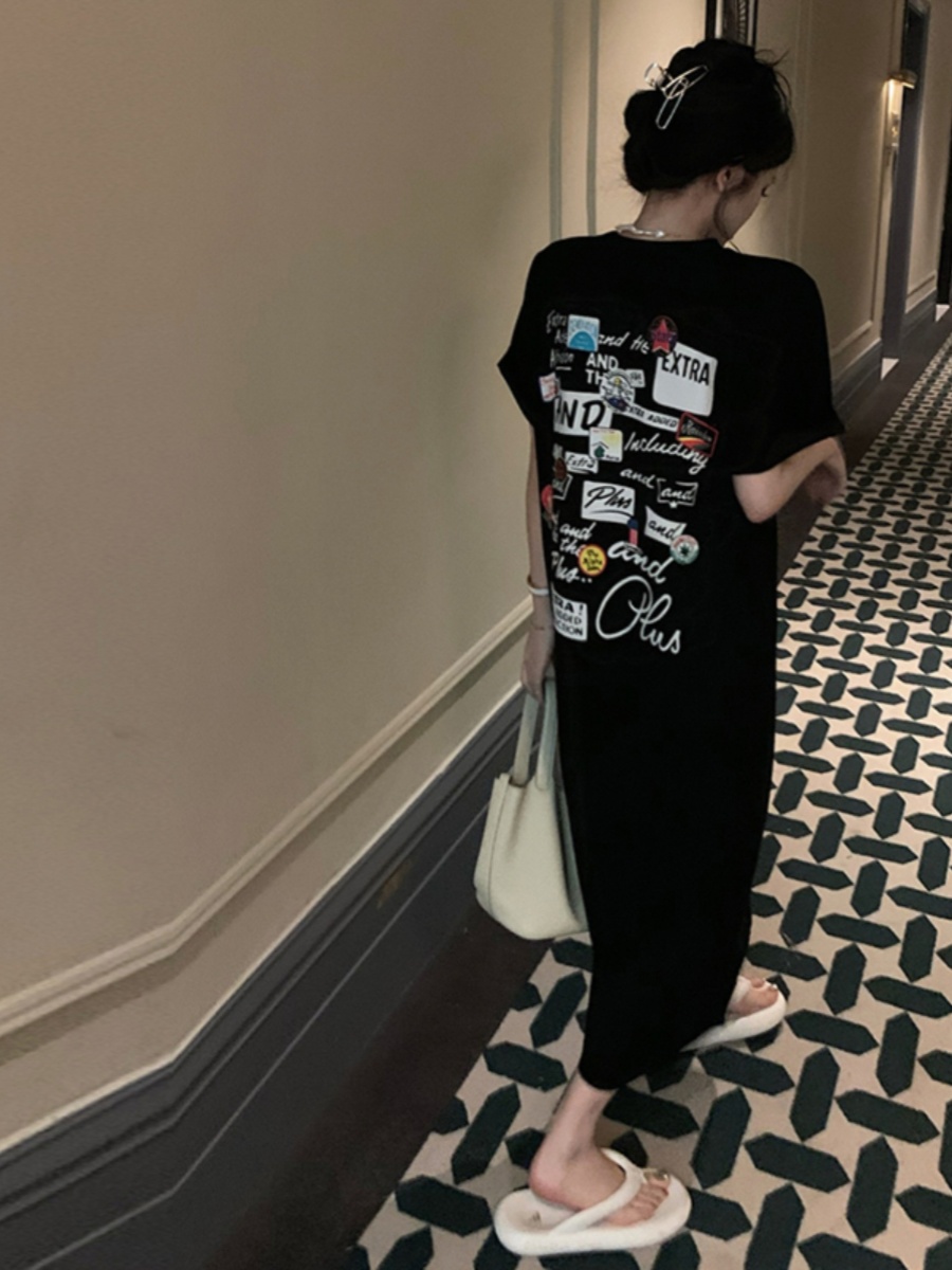 Vestido T-Shirt Preto de Manga - Korean Style A Line Shirt Dress avaliação e preço