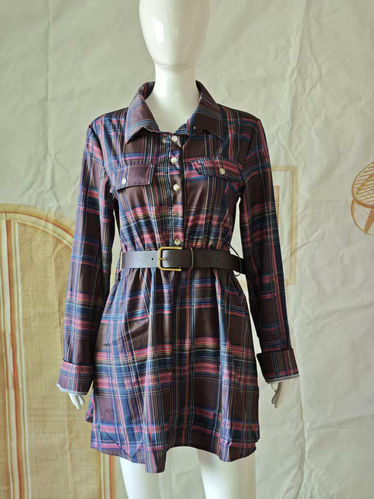 Camisa feminina com bolsos, ci - Casual Loose Linen Shirt Dress avaliação e preço