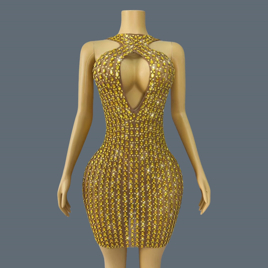 Novo Vestido Mini Sexy com Rec - Sparkly Rhinestone Club Party Dress avaliação e preço