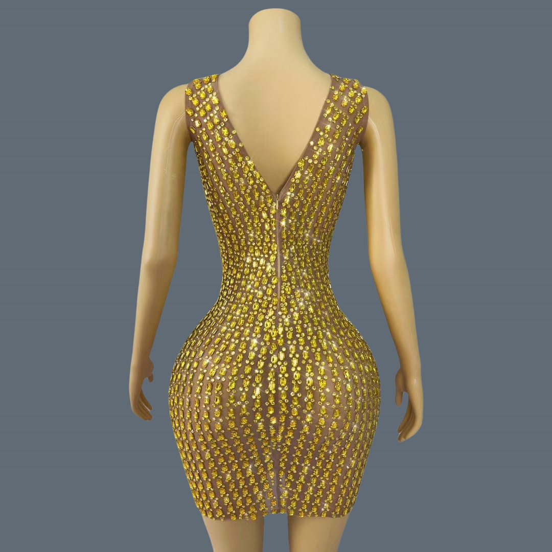 Novo Vestido Mini Sexy com Rec - Sparkly Rhinestone Club Party Dress avaliação e preço