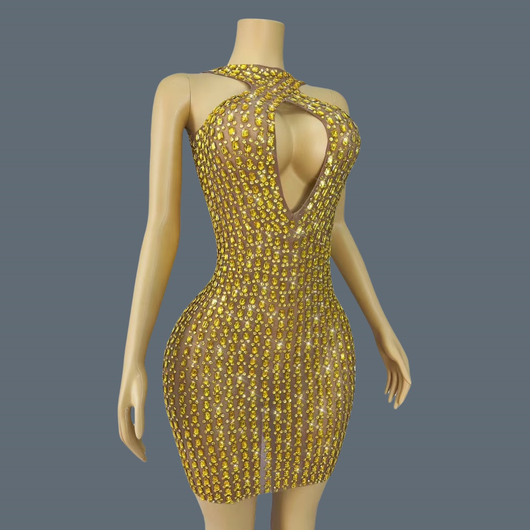 Novo Vestido Mini Sexy com Rec - Sparkly Rhinestone Club Party Dress avaliação e preço